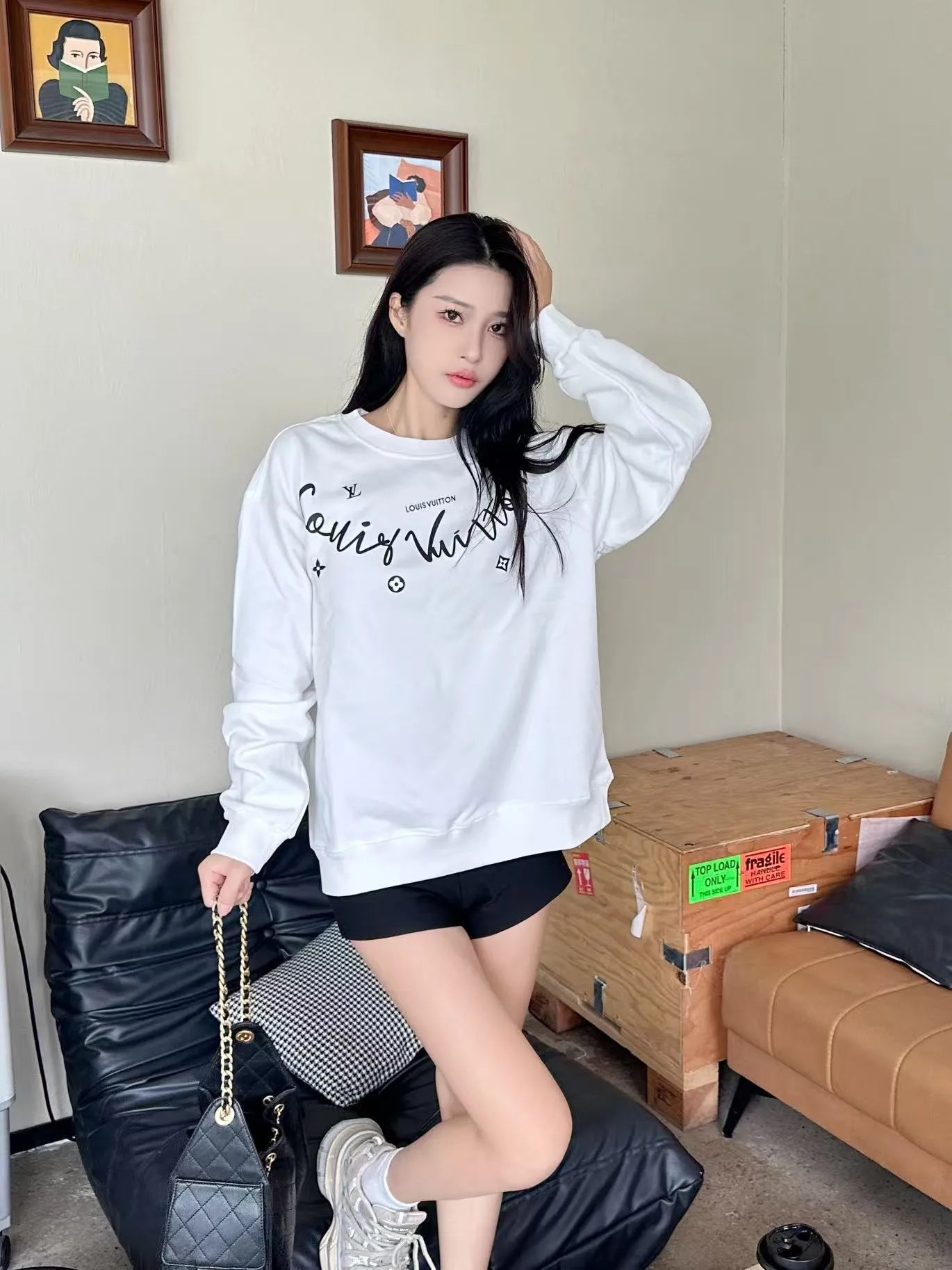 Louis Vuitton/Louis Vuitton 25Fw neckline signature crew neck sweatshirt